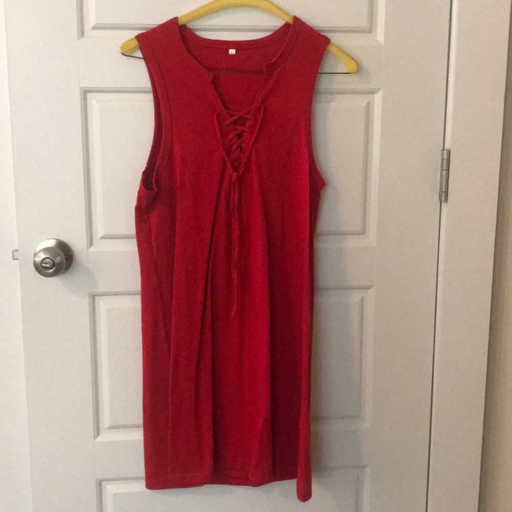 Red lace up dress